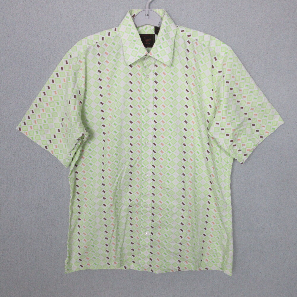 Cigar Couture Mens Shirt Size Large White Patterned Short Sleeve Button Up